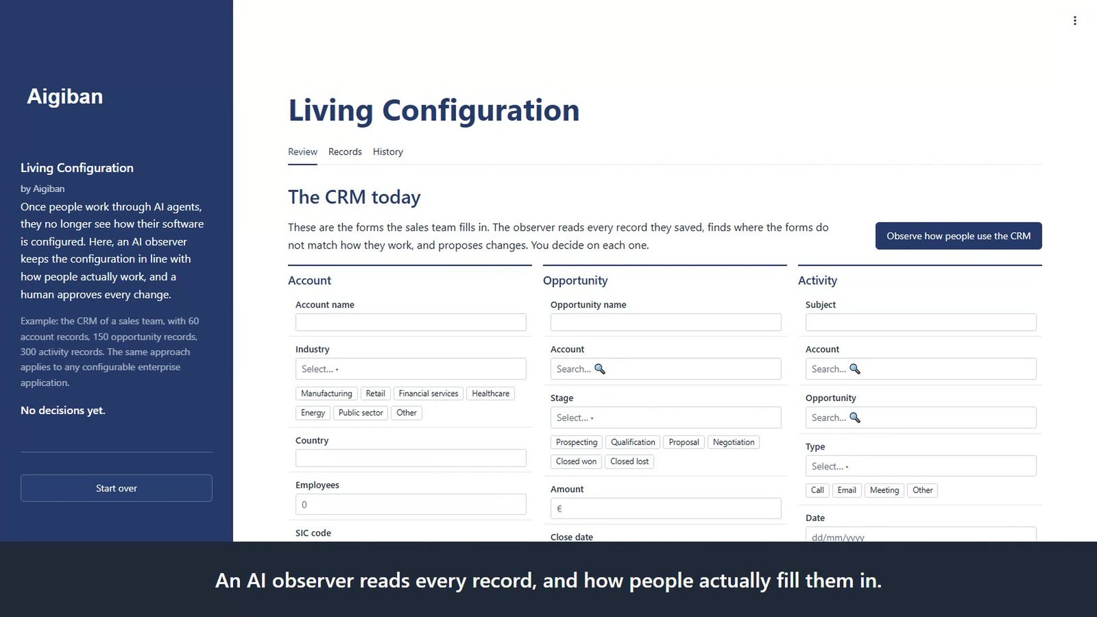 Living Configuration: the CRM forms and the AI observer
